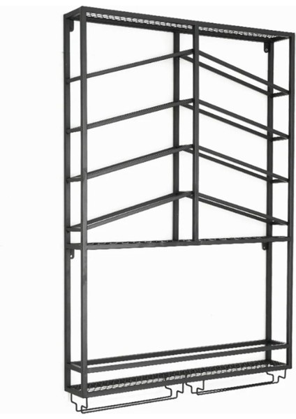 Şarap ve Bardaklar Için Şık Duvara Monte Metal Raf, Siyah Renkli Tasarım