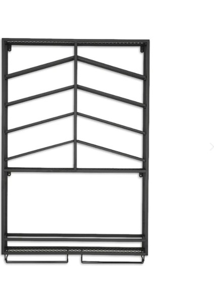 Şarap ve Bardaklar Için Şık Duvara Monte Metal Raf, Siyah Renkli Tasarım fiyatları