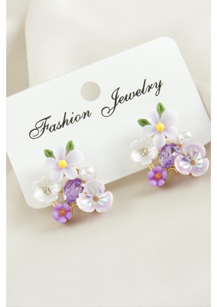 Çiçek Mineli Taşlı Küpe modelleri