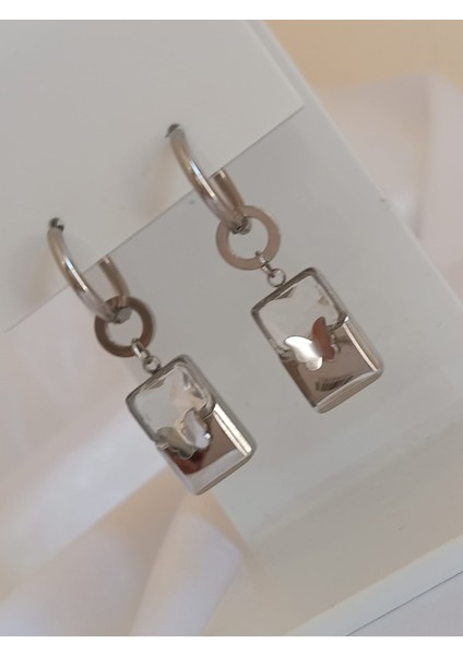 Kelebek Figür Sallantı Kristal Çelik Küpe
