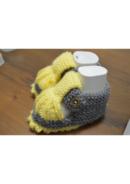 🧶 El Örgüsü Grı Sarı Köpek Desenli Bebek Patik fiyatları