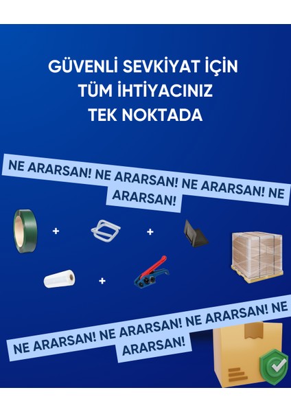 Gerdirme Aparatlı Avantajlı Paletleme Set ( 15 mm 1000 Metre Yeşil Pet Çember, Streç Fim, Plastik Köşebent, Bukle Toka )