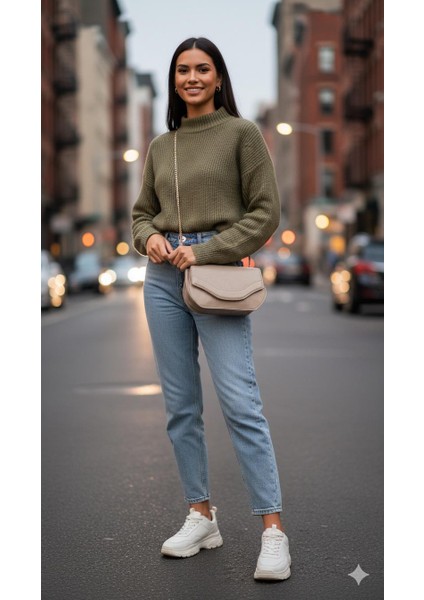 Kadın 3 Bölmeli Gold Detaylı Zincir Omuz Çantası