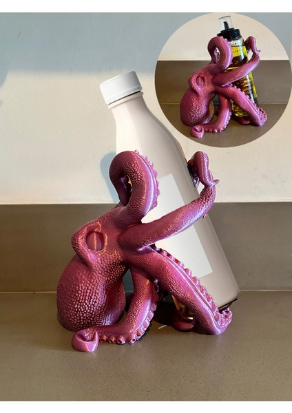 Ahtapot Şeklinde Dekoratif Şaraplık ve Yağ Şişesi Tutucu, Şık ve Fonksiyonel Tasarım