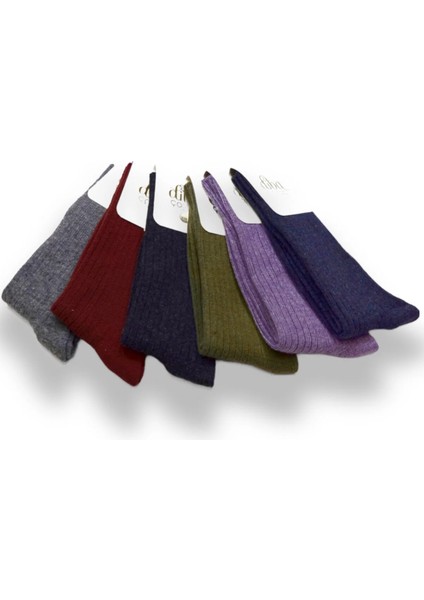 6 Adet Doğal Lambswool Yün Kadın Kışlık Diz Altı Çorap Diba Tozluk Bot Çorabı