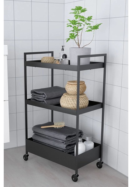 Siyah Çelik 3 Katlı Tekerlekli Servis Arabası, Dayanıklı ve Şık Tasarım modelleri