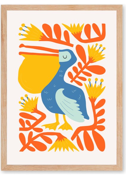 Playful Pelican - Doğal Ahşap Çerçeveli Tablo - Sevimli Çocuk Posteri fırsatları