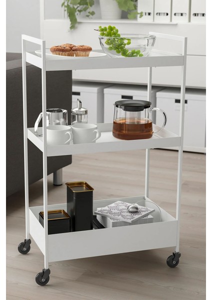 3 Katlı Çelik Servis Arabası, Tekerlekli ve Beyaz, Dayanıklı ve Kullanışlı Tasarım fırsatları