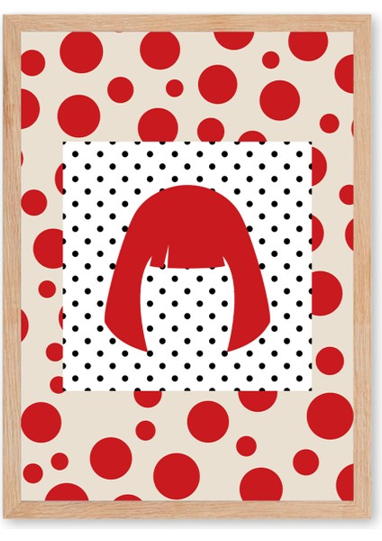 Red Dots and Hair - Doğal Ahşap Çerçeveli Tablo - İllüstrasyon Poster - Curated By Push indirimleri