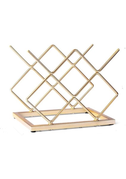 Altın Tonlu Metal Şaraplık 5'li Raf ve Şişelik Seti
