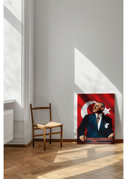 Mustafa Kemal Atatürk Türk Bayraklı - Kanvas Tablo - Takım Elbiseli Lider Portresi Duvar Dekoru modelleri
