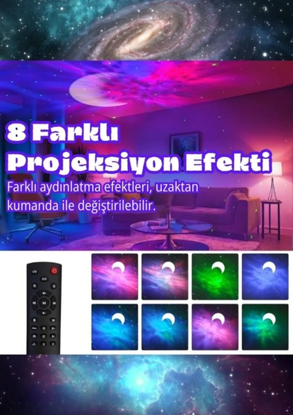 Beyaz Uzaktan Kumandalı Bluetooth Yıldız Projeksiyon Cihazı ve Astronot Hoparlör
