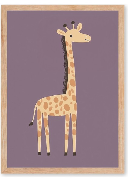 Gentle Giraffe - Doğal Ahşap Çerçeveli Tablo - Yumuşak Çocuk Posteri fırsatları