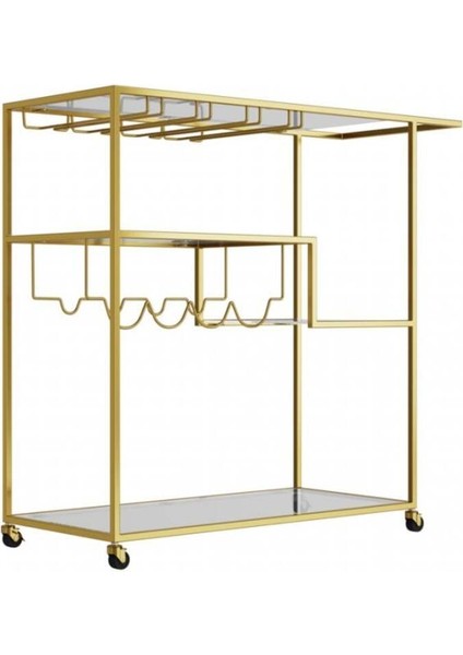 Şeffaf Cam ve Altın Renkli Metal Şaraplık ve Sunum Arabası fiyatları