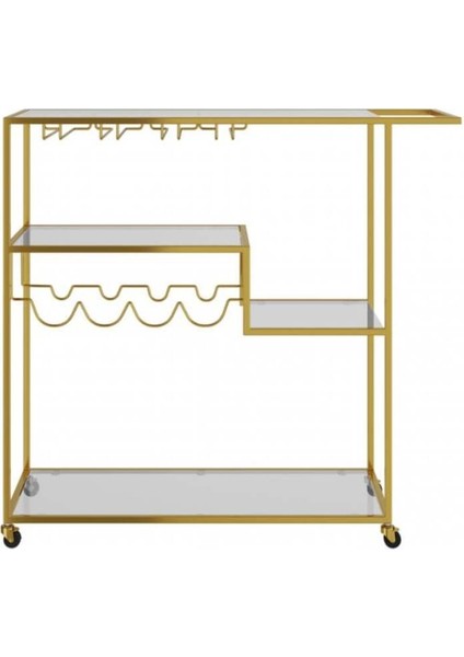 Şeffaf Cam ve Altın Renkli Metal Şaraplık ve Sunum Arabası modelleri
