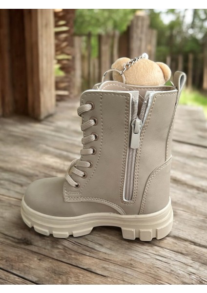 Ayıcıklı Soğuk Geçirmez Kaymaz Taban Kız Çocuk Bot, Fermuarlı Kız Çocuk Krem Bot, Bej Çocuk Bot modelleri