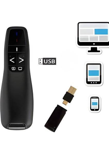 Yeşil Kablosuz Lazer Sunum Kumandası Siyah Renk