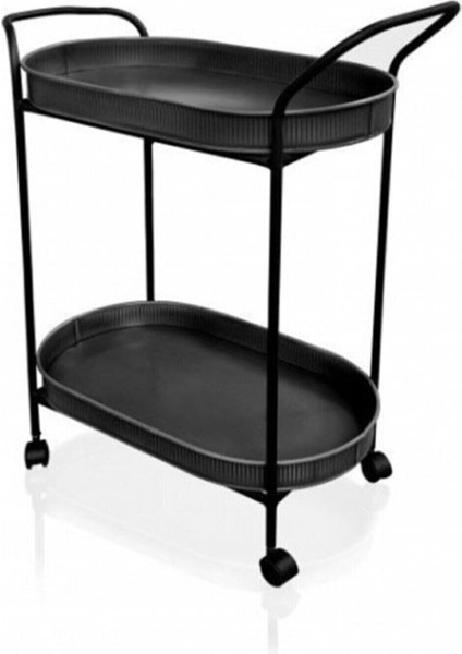 Mat Siyah Servis Arabası, Tepsili, Şık ve Pratik Kullanım Için Ideal