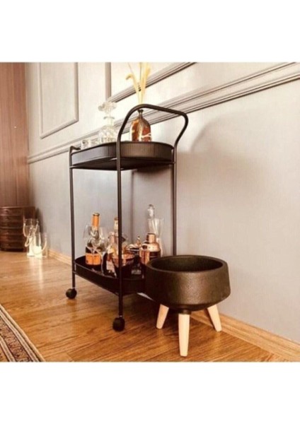 Mat Siyah Servis Arabası, Tepsili, Şık ve Pratik Kullanım Için Ideal fiyatları