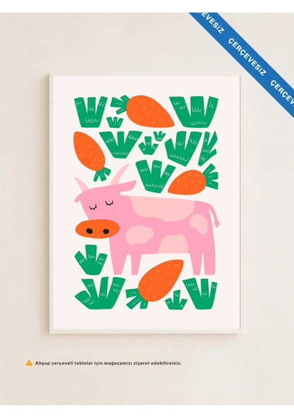 Pink Cow - Çerçevesiz Poster - Neşeli Çocuk Posteri modelleri