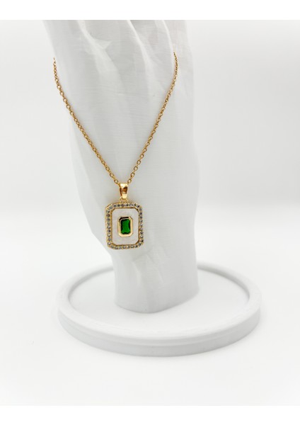 Fıora Zirkontaşlı Zümrüt Rengi Şık Zarif Kadın Kolye