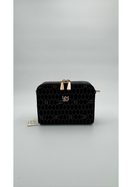 Siyah Çift Fermuarlı Omuz Çantası Orijinal Levid'or