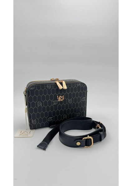 Siyah Çift Fermuarlı Omuz Çantası Orijinal Levid'or