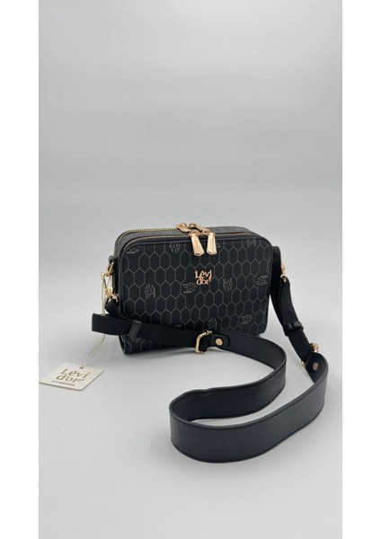 Siyah Çift Fermuarlı Omuz Çantası Orijinal Levid'or