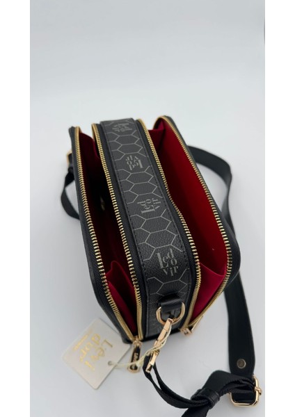 Siyah Çift Fermuarlı Omuz Çantası Orijinal Levid'or