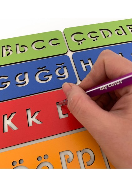 Eğitici Oyun Çocuk Montessori - Alfabe Öğrenme Seti - 5 Renkli El Kası Geliştirme 10 Parça