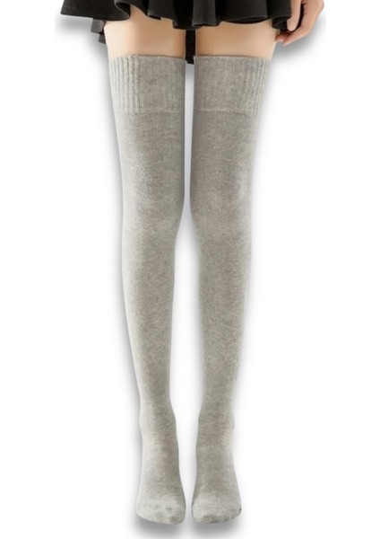 Kışlık Doğal Yün Kadın Ultra Uzun Diz Üstü Çorap Tozluk Çizme Çorabı