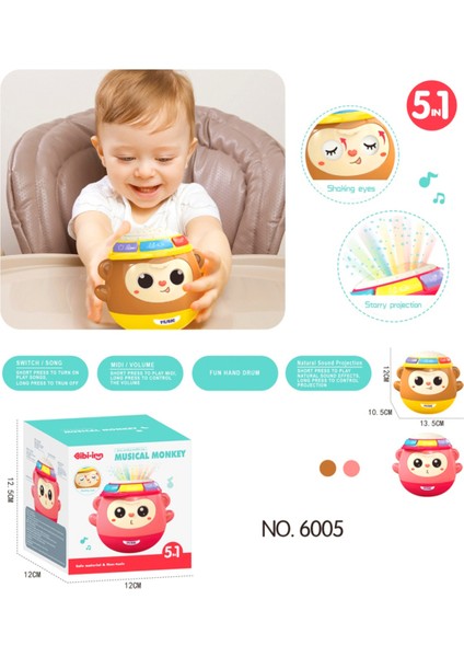 Sesli Işıklı Projeksiyonlu Maymun, 5'li Fonksiyon, 0 Ay ve Üzeri Kullanım