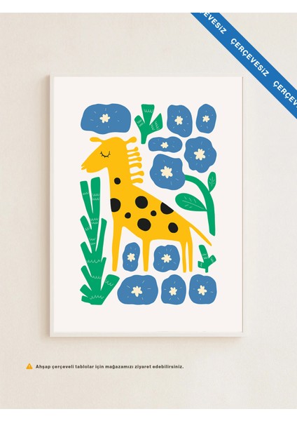 Floral Giraffe - Çerçevesiz Poster - Neşeli Çocuk Posteri fırsatları