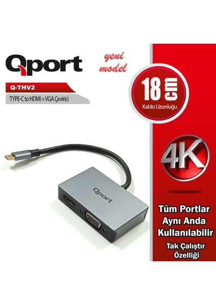 Qport Q-Thv2 Type-C To Hdmı/vga Cevırıcı Adaptör