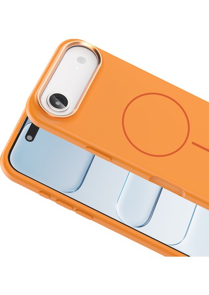 Apple iPhone 17 Air Kılıf M-Safe Şarj Özellikli Metal Kamera Çerçeveli Zore Edi Silikon Kapak - Turuncu