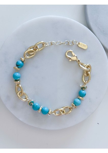 Turkuaz Detaylı Zincir Bileklik