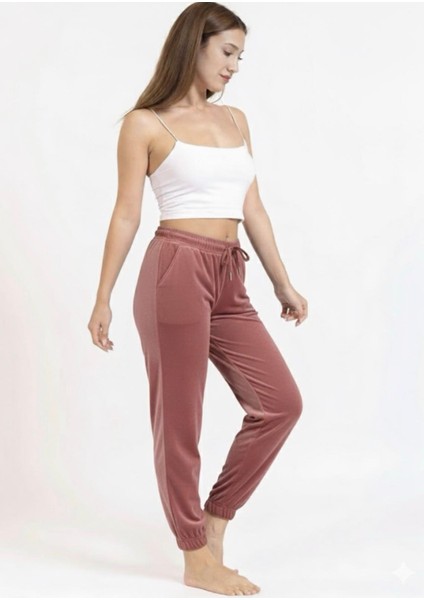 Kadın Soft Cepli Fransız Kadife Tek Alt Pijama