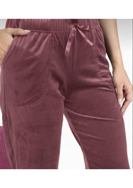 Kadın Soft Cepli Fransız Kadife Tek Alt Pijama modelleri