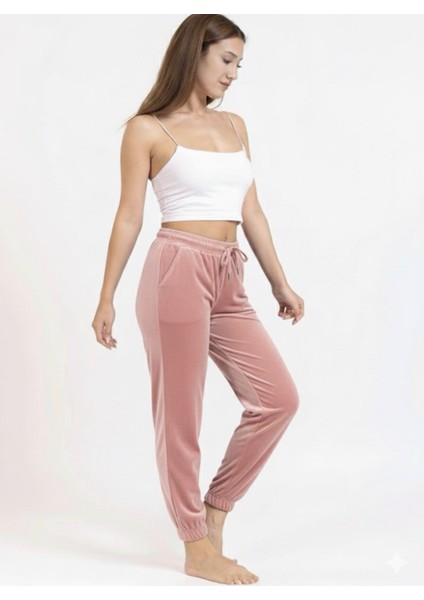 Kadın Soft Cepli Fransız Kadife Tek Alt Pijama