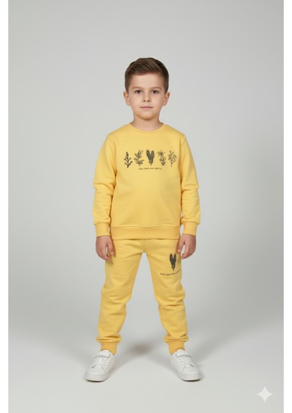 Erkek Çocuk %100 Organik Pamuk Bitki Baskılı Yumuşacık Trend Eşofman Takımı - 1008