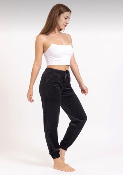 Kadın Soft Cepli Fransız Kadife Tek Alt Pijama