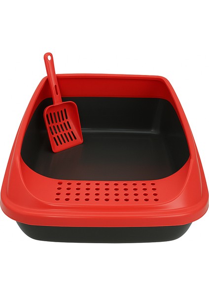 Kürekli Açık Kedi Tuvaleti - Sıçrama Önleyici Yüksek Kenarlı Kedi Kumu Kabı