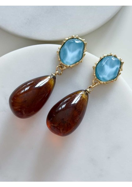 Vintage Mavi Kahve Küpe