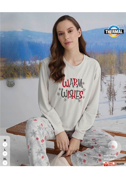 Aydoğan 'warm Wishes' Yazılı Termal Sıcak Tutan Kışlık Pijama Takımı