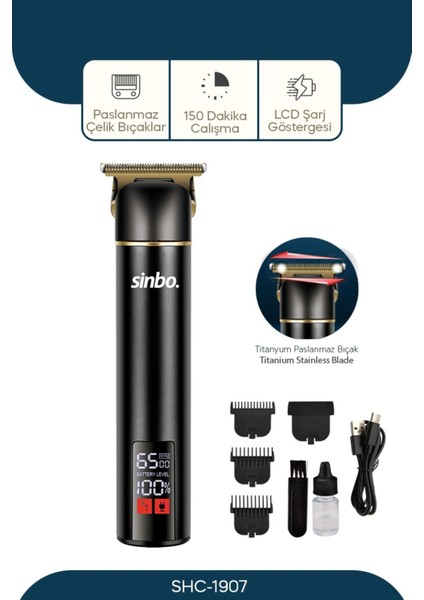 Titanyum Bıçaklı Profesyonel Saç Sakal Ense Kesme Traş Makinesi Siyah