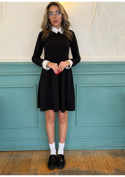 Kadın Uzun Kollu Gömlek Yaka Krep Kumaş Elbise fırsatları