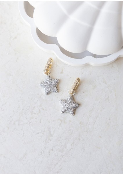 Taşlı 2 Renk Yıldız Küpe