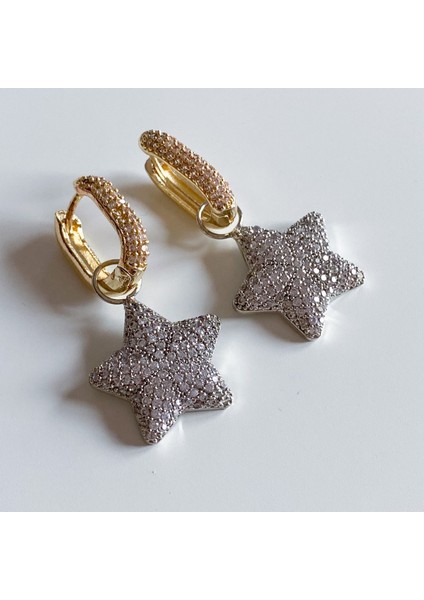 Taşlı 2 Renk Yıldız Küpe modelleri