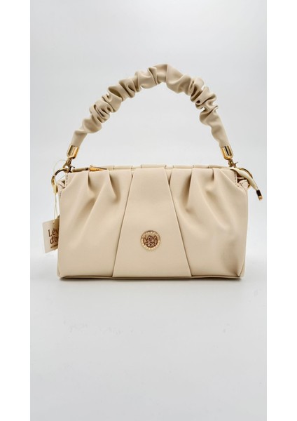 Krem Büzgü Detaylı El Çantası Orijinal Levid'or