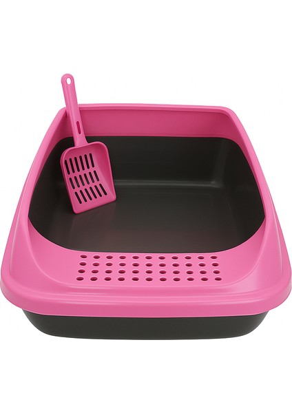 Açık Delikli Kedi Tuvaleti Kürekli - Kolay Temizlenebilir, Dayanıklı Plastik, Hijyenik Kedi Tuvalet Kabı